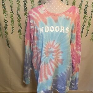 Size XL Modern Canvas TieDye Sweatshirt that Says “INDOORSY” OVERSIZED D1